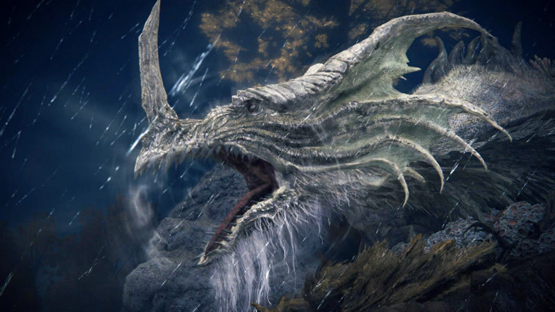 An ancient dragon, awake and angry. Its mouth is wide as it roars, the shockwave making the air shimmer.