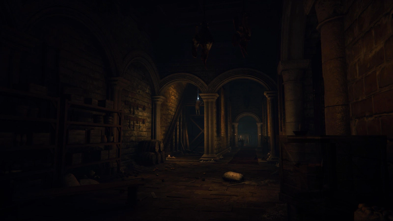 A gloomy hallway in a ruined manor, bearing an uncanny resemblence to the Roundtable Hold. Debris scatters the floor, and the stairs upwards have long since rotted away.