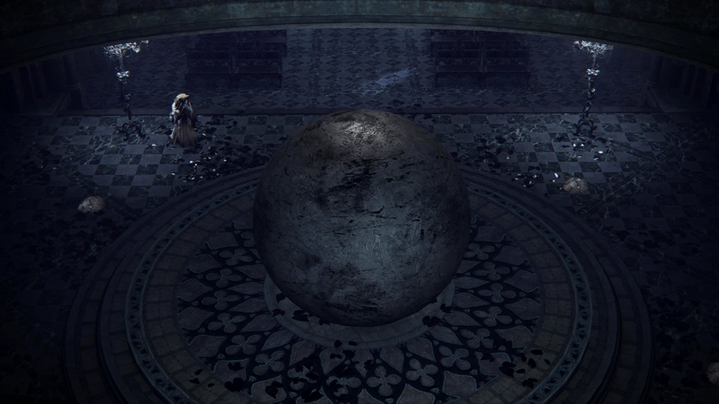 A large iron sphere, balanced in the middle of a dais at the heart of a dimly-lit cathedral. Black-iron candlesticks stand guard, alongisde a custodian in an ivory robe.