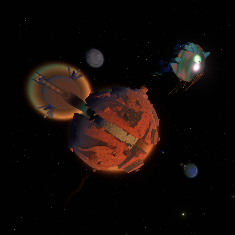 An alien shuttle encrusted in ice soars away from the red planet. There's a crack in the world around the equator, filled with sand.
