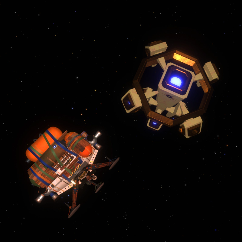 The Hearthian spaceship in deep space, matching pace with the alien probe.
