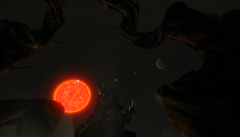 A view through the vines, towards the sun and other planets.