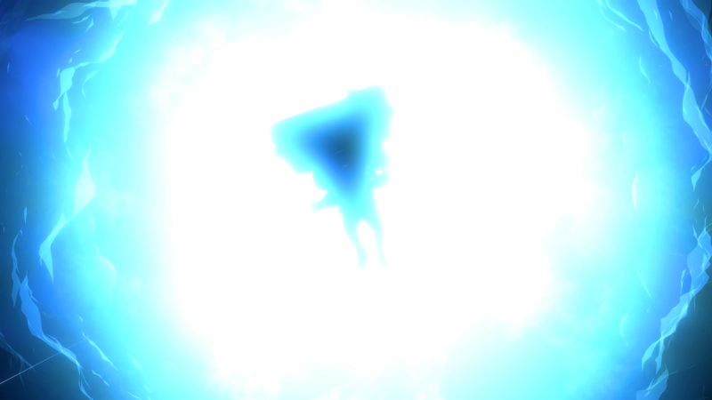 An astronaut, silhoutted by the vast supernova explosion. Even their silhouette is hazy and indistinct with the sheer quantity of light.