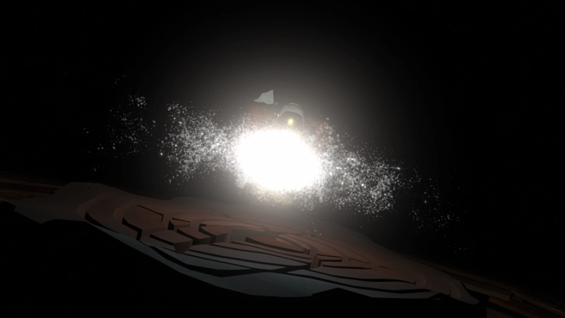 An astronaut, looming over a bright white galaxy of stars being born.