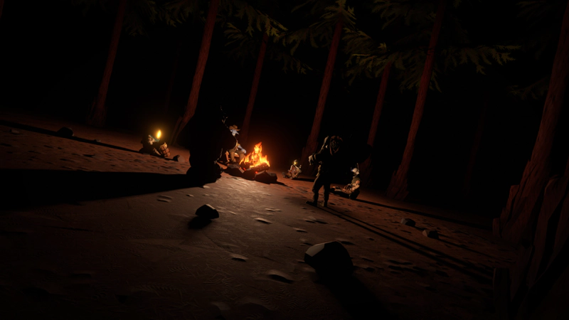 A campfire at the end of all things. A group of astronauts are gathered in the firelight, casting long shadows.